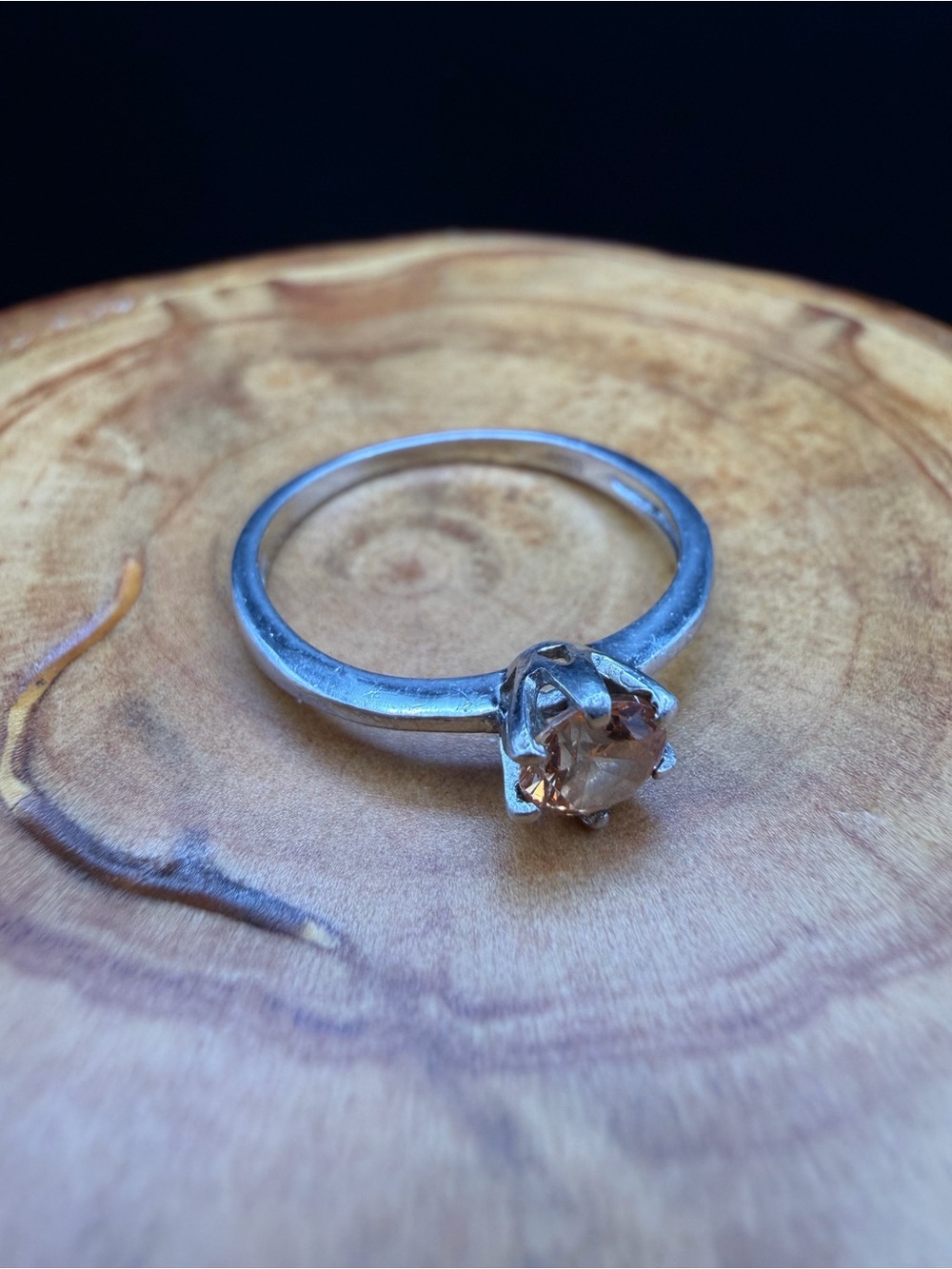 Sterling Silver Solitaire Ring with Peach/ Orange (Glass or Stone) Size 6.5